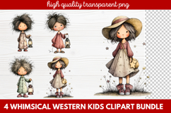 4 Whimsical Western Kids Clipart | Cute Cowboy &amp; Cowgirl PNG Product Image 1