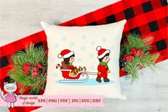 Winter sled snow kids clipart svg, kids sledding Product Image 3
