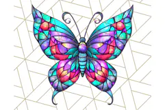 Stained Glass Hearts and Butterflies Clipart PNG Product Image 3