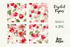 Cherry Coquette Digital Paper Cute Floral Seamless Pattern Product Image 2