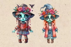 Watercolor Halloween Zombie Doll. PNG sublimation Product Image 3