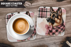 Cozy Dog Coaster, Buffalo Plaid Square Coaster PNG Product Image 1