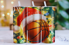 Merry Christmas Basket Ball Tumbler Wrap | Christmas Wrap Product Image 1