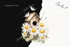 Watercolor Daisy Birdhouse Clipart | Watercolor Flower PNG Product Image 2