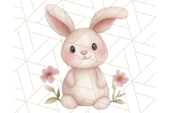 Pastel Pink Easter Bunny Egg and Flowers Clipart PNG Product Image 3