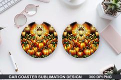Pumpkin Car Coaster Sublimation| Halloween Coaster PNG Product Image 1