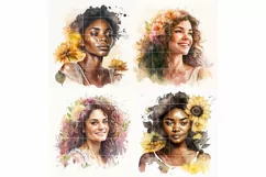 4 Happy Moms with flowers Portrait | Mother's day Watecolor Product Image 3