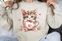 Watercolor Valentine Cat Love Clipart PNG Product Image 1