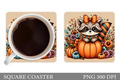 Fall Raccoon Coaster Design. Cute Raccoon Coaster Product Image 1