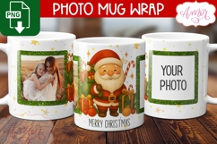 Merry Christmas photo mug wrap PNG, Santa mug template png Product Image 1