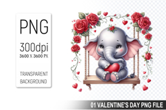 Valentine&#039;s Elephant Cub Clipart PNG, Digital Download File Product Image 1