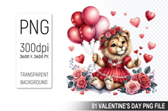 Cute Lion Sublimation, Valentine&#039;s Digital Clipart PNG Product Image 1