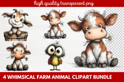 4 Whimsical Farm Animal Clipart | Cute Farm Animals PNG Set Product Image 1