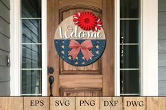 Patriotic Welcome Sign Laser Cut | 4th of July Door Hanger Product Image 1