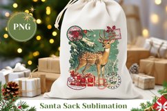 Vintage Winter Deer Santa Sack, Christmas Gift Bag Product Image 1