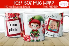 Christmas photo mug wrap PNG Sublimation, Santa's elf PNG Product Image 1
