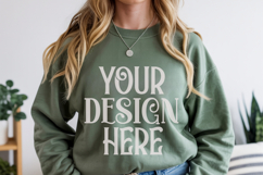 Military Green Gildan 18000 Mockup, Sweatshirt Crewneck Mock Product Image 1