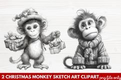 Christmas Monkey Sketch Art Clipart | Hand-Drawn Holiday Product Image 1