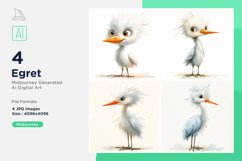 Cute Egret Baby Watercolor illustration Set 4 Product Image 1