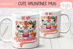 Be my Valentine mug wrap PNG, cute cat couple mug png Product Image 3