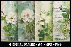4 Beautiful Flowers Digital Papers I Junk Journal Pages Product Image 1