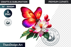 Tropical Butterfly &amp; Flower Clipart: Vibrant floral PNG Product Image 1