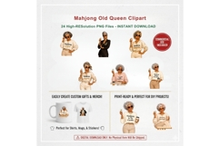 Mahjong Old Queen Clipart PNG, Senior Mahjong Lady Product Image 3