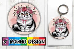 Whimsical Keychain Circle Sublimation, Cat Valentin's Day Product Image 1