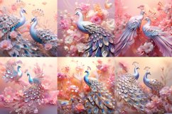 3D pastel pink floral peacock printable digital papers Product Image 3