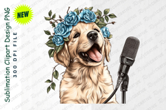 Golden Retriever With Flower Crown Singing Clipart Product Image 1