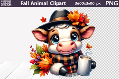 Fall Coffee Cow Clipart | Autumn Animals Leaves PNG Product Image 1