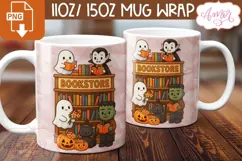 Cute Halloween mug wrap PNG, Spooky bookstore mug png Product Image 3