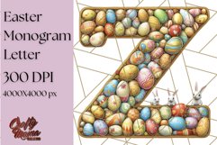 Easter Letter Z Clipart, Bunny Alphabet PNG, Egg Monogram Product Image 1