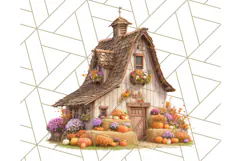 Fall Barn Clipart PNG With Pumpkins and Flowers, Autumn Png Product Image 3
