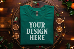 Gildan 5000 Forest Green Folded Christmas Mockup, G5000 mock Product Image 1