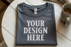 Gildan 64000 Charcoal Folded T-Shirt Mockup | Flat Lay Unise Product Image 1