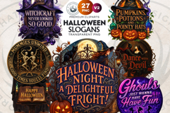 Halloween Slogans Clipart PNG Set V2,Spooky Quotes halloween Product Image 1