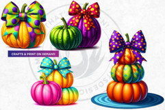 Pop Polka Dot coquette Pumpkins with bows PNG,fall halloween Product Image 4
