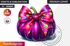 Pop Polka Dot coquette Pumpkins with bow PNG,fall halloween Product Image 1