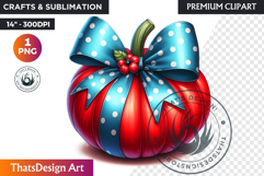 Pop Polka Dot coquette Pumpkins with bow PNG,fall halloween Product Image 1