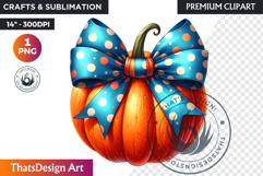 Pop Polka Dot coquette Pumpkins with bow PNG,fall halloween Product Image 1