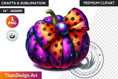 Pop Polka Dot coquette Pumpkins with bow PNG,fall halloween Product Image 1