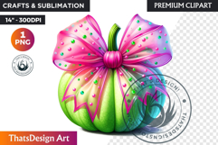 Pop Polka Dot coquette Pumpkins with bow PNG,fall halloween Product Image 1