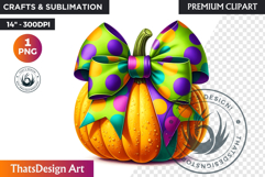 Pop Polka Dot coquette Pumpkins with bow PNG,fall halloween Product Image 1
