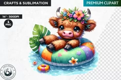 Summer Highland cow Clipart,tropical Highland cow PNG, beach Product Image 1