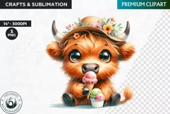 Summer Highland cow Clipart,tropical Highland cow PNG, beach Product Image 1