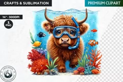 Summer Highland cow Clipart,tropical Highland cow PNG, beach Product Image 1