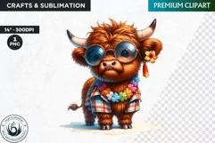 Summer Highland cow Clipart,tropical Highland cow PNG, beach Product Image 1