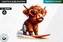 Summer Highland cow Clipart,tropical Highland cow PNG, beach Product Image 1