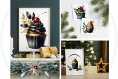 Black &amp; Gold Christmas Cupcakes Clipart PNG Bundle Product Image 10